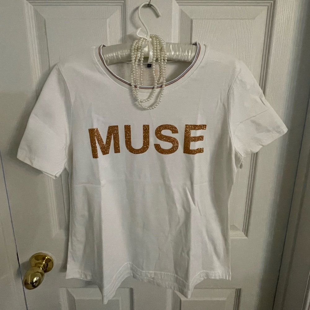 🤍Soulmates White Tee with Gold 'MUSE'